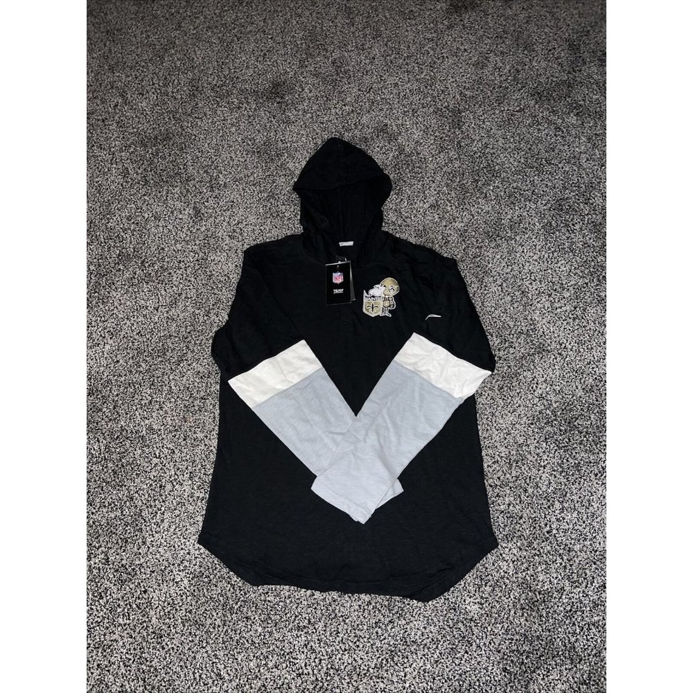 NWT Nike New Orleans Saints Mens Long Sleeve Hooded Henley Shirt Size M Black